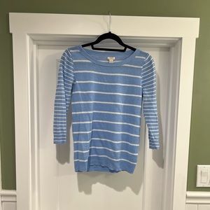 J.Crew pullover knit 3/4 sleeve top blue and white stripes